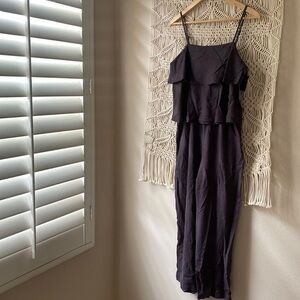 For Good Charcoal Gray Linen-Blend Romper Jumper with Ruffled Top | Size S